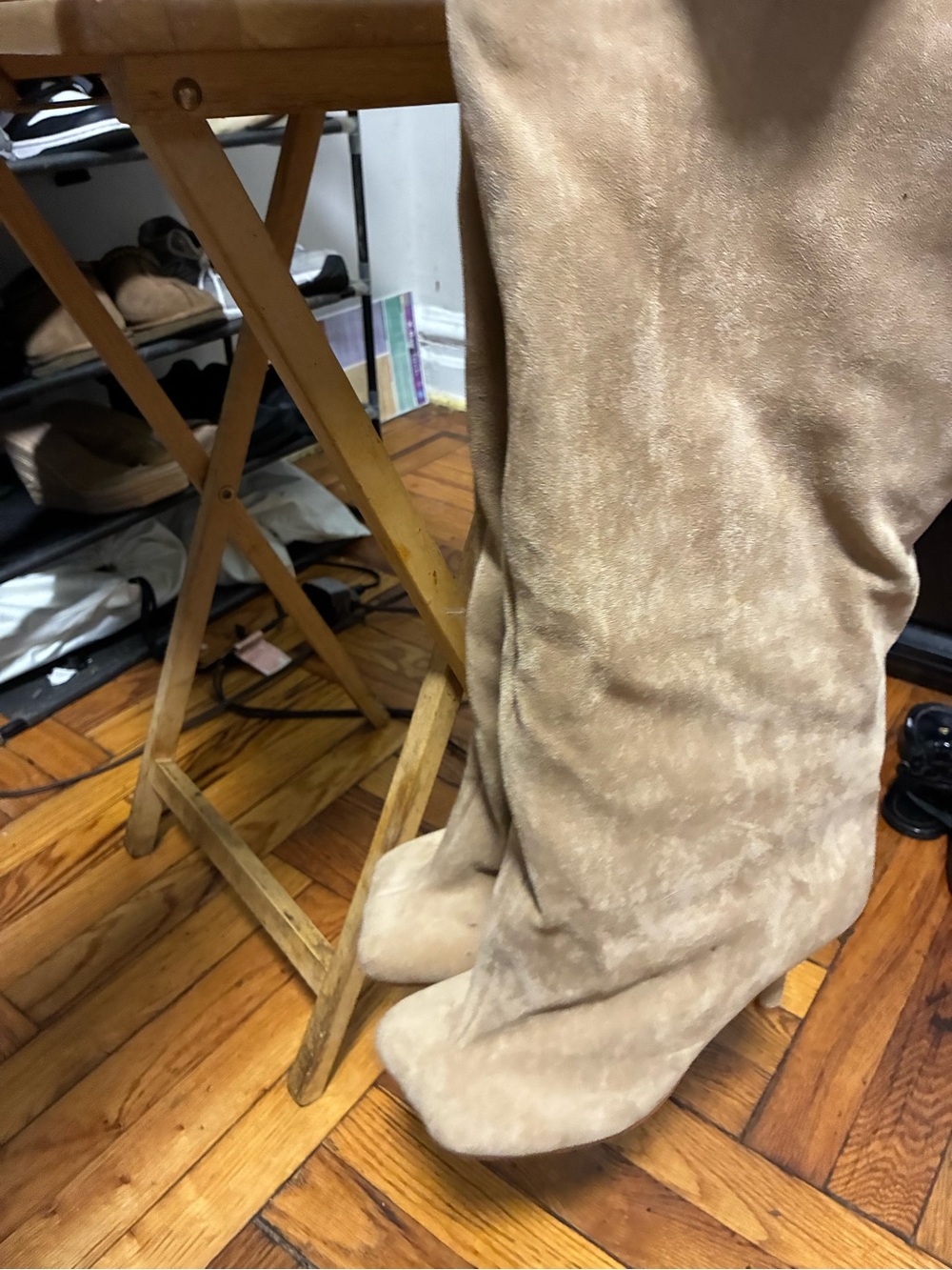 Taupe Suede Knee-High Boots